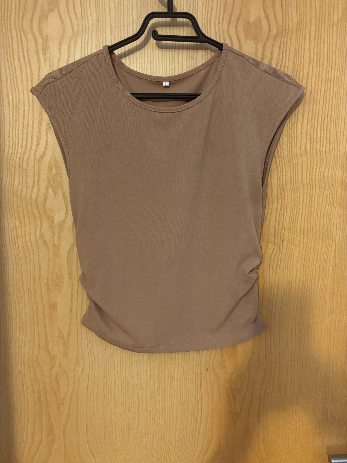 Solid Color Casual Skirt Set, Cap Sleeve Crew Neck Ruched Crop T-shirt size L