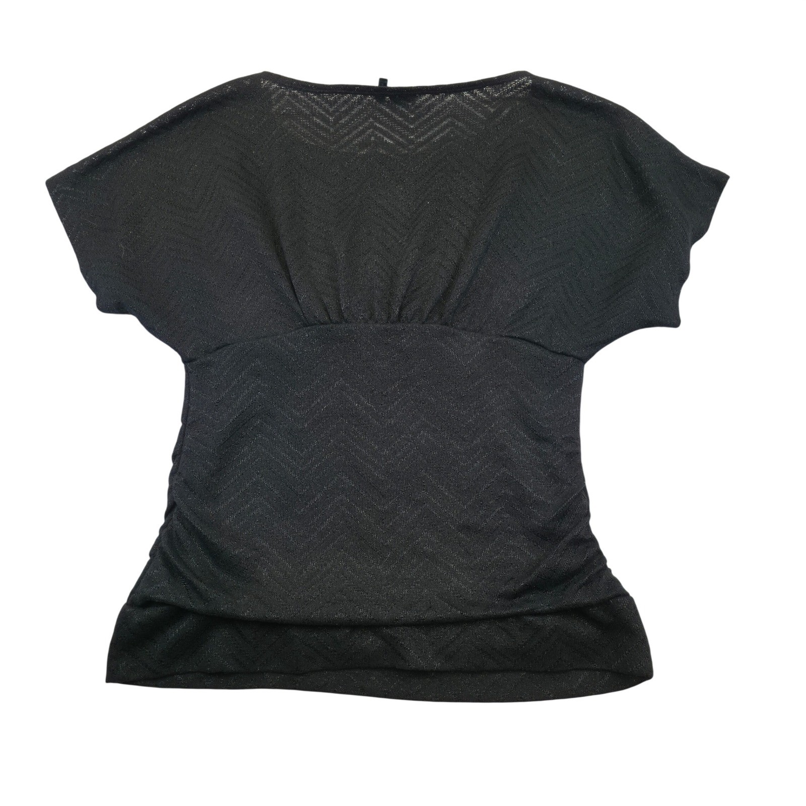 Heartsoul Black Chevron Knit Dolman Sleeve Ruched Blouse Top Womens