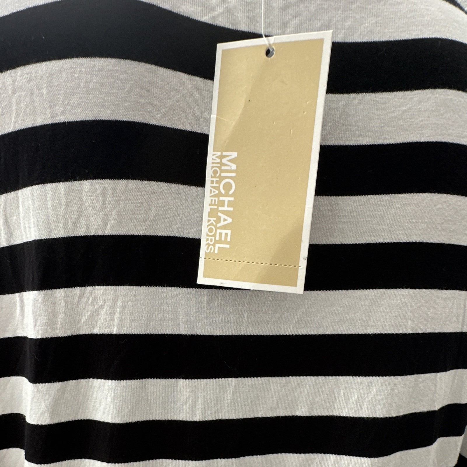 MICHAEL Michael Kors Black White Striped Knit Shift Knee top Stretch Size large