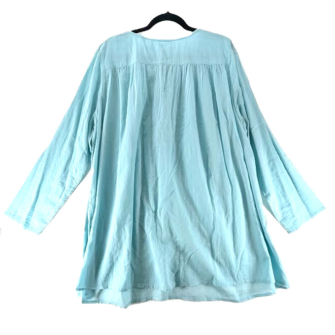 Monsoon Beach Tunic Top Coverup Womens Size XL Aqua Pullover Tie Cotton NEW NWT