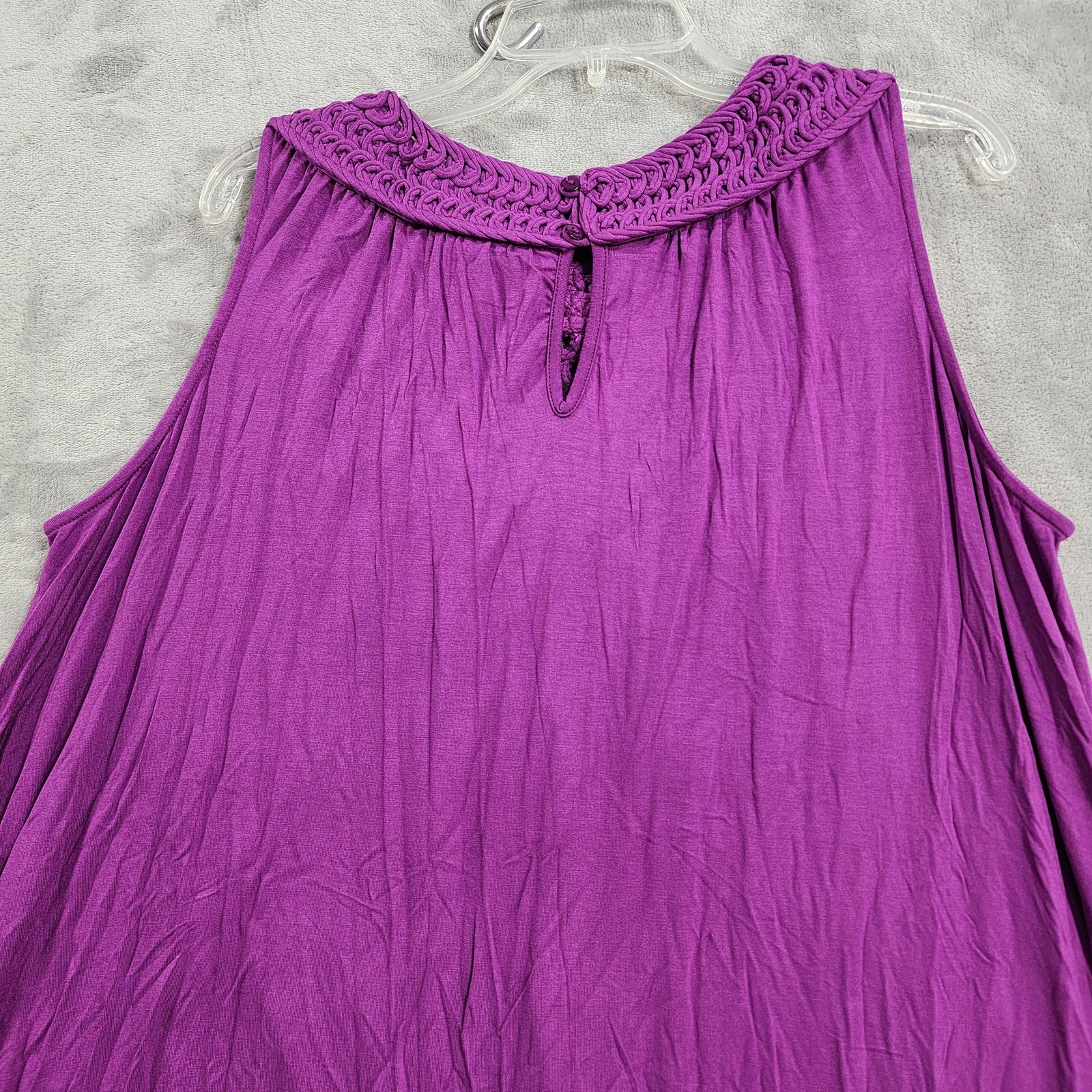 Roaman’s Top Womens 18/20 Purple Crochet Neck Sleeveless Swing Tank Flowy Boho