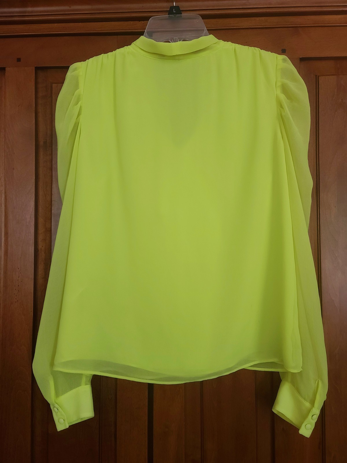 White House Black Market Paf Sheer Long Sleeve Lime Green Blouse Small