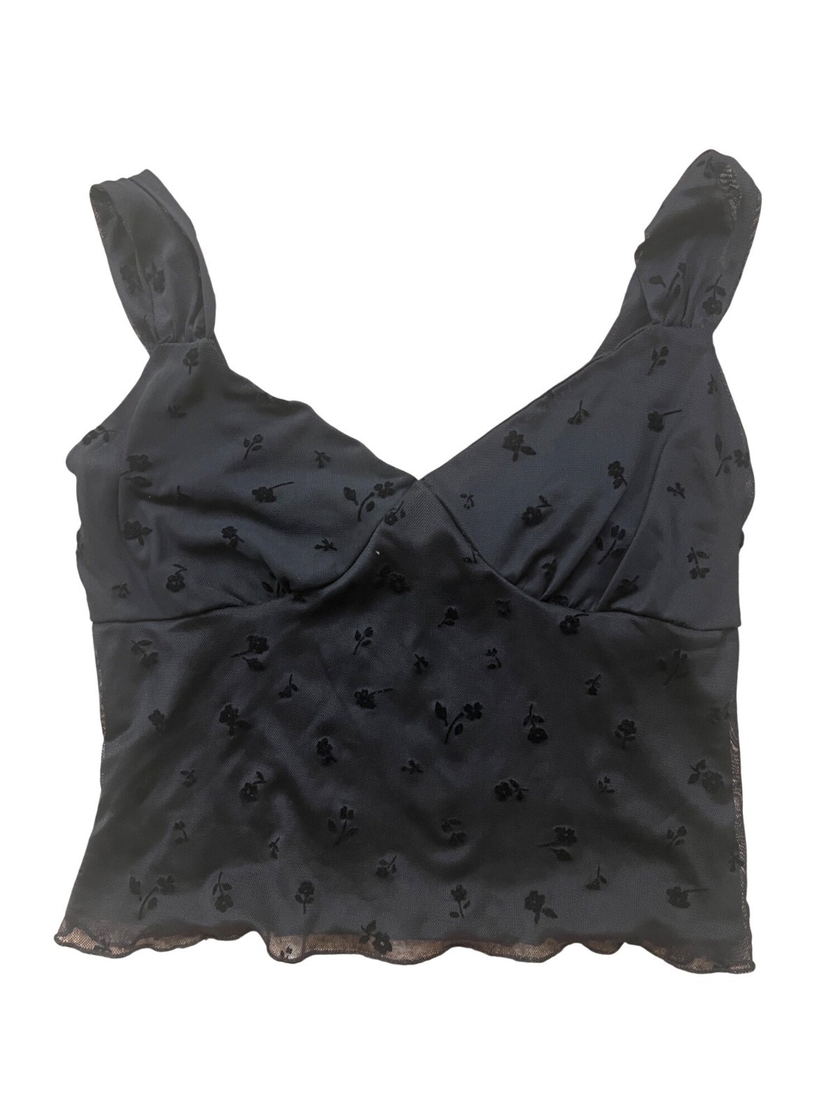 Windsor Y2K Whimsigoth Babydoll Crop Top XS-SM Black Burnout Velvet WitchyCore