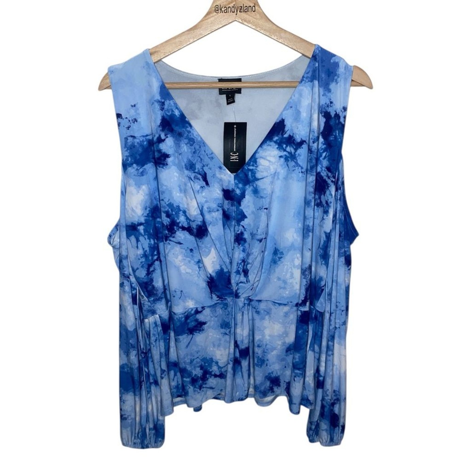 INC INTERNATIONAL CONCEPTS Blue Carrie Tie Dye Open Shoulder Women’s Top