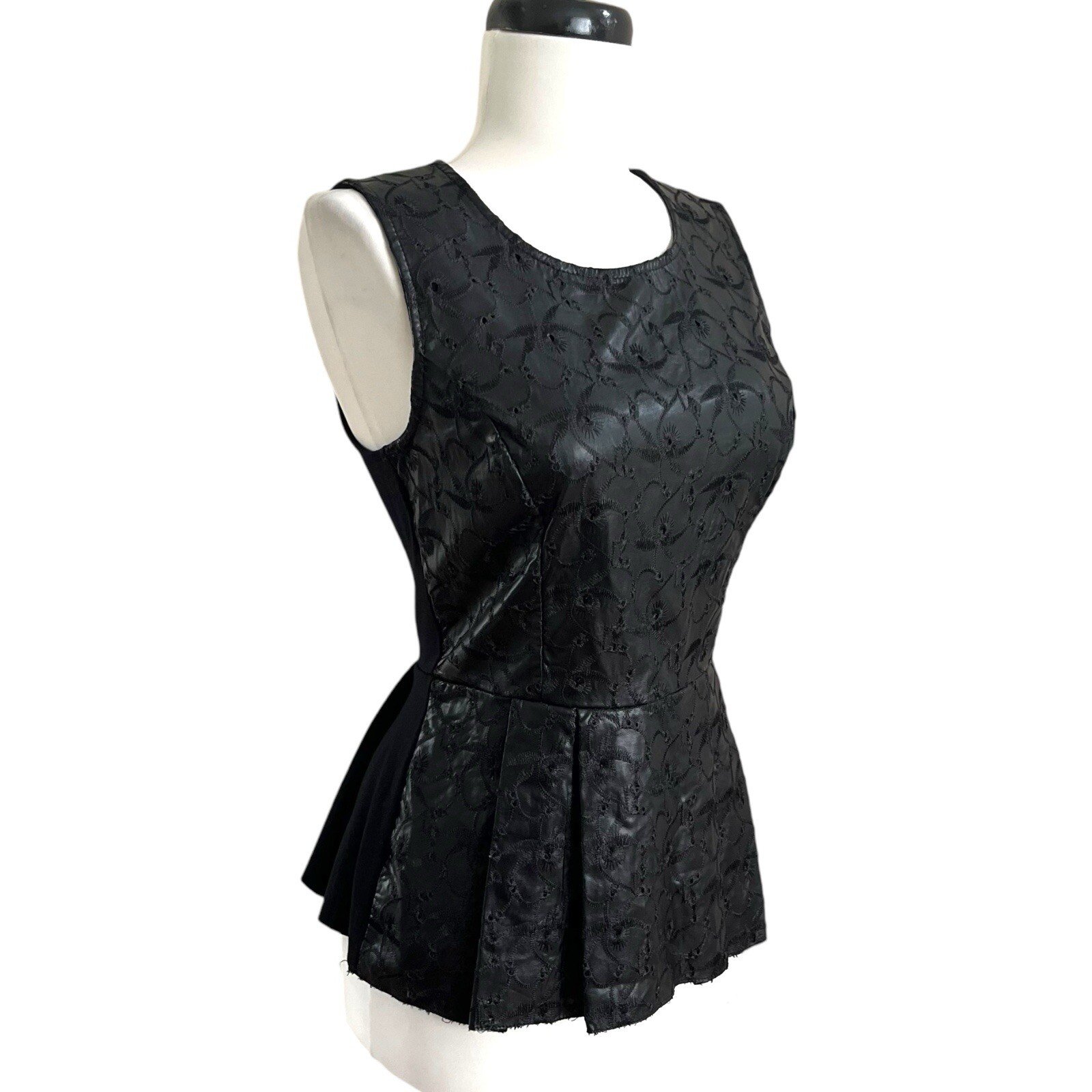 Anthropologie Faux Leather Peplum Top XS Edgy Goth Cyberpunk Mob wife