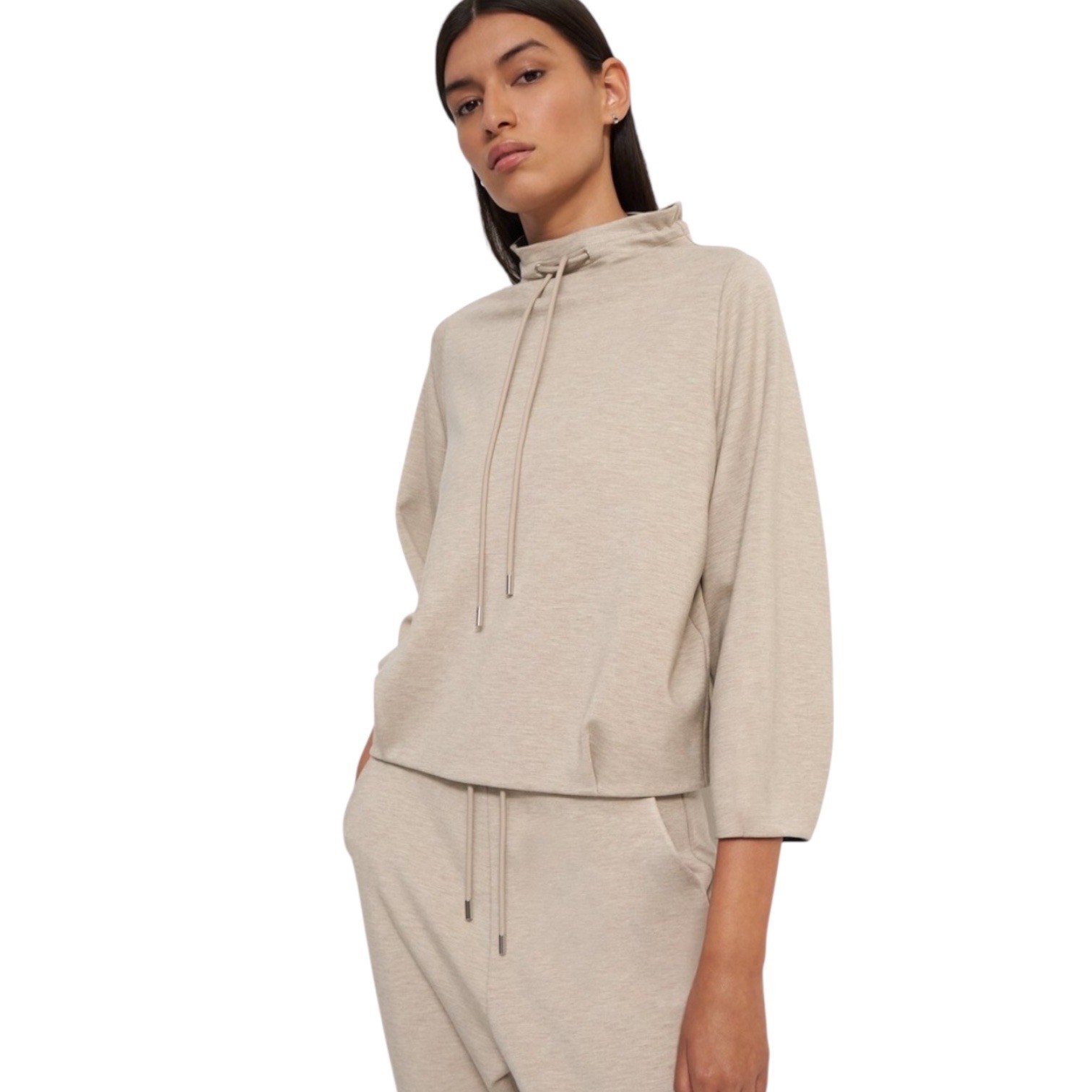 Theory Double Knit Jersey Drawstring Funnel Neck Top Women’s L Pullover Casual