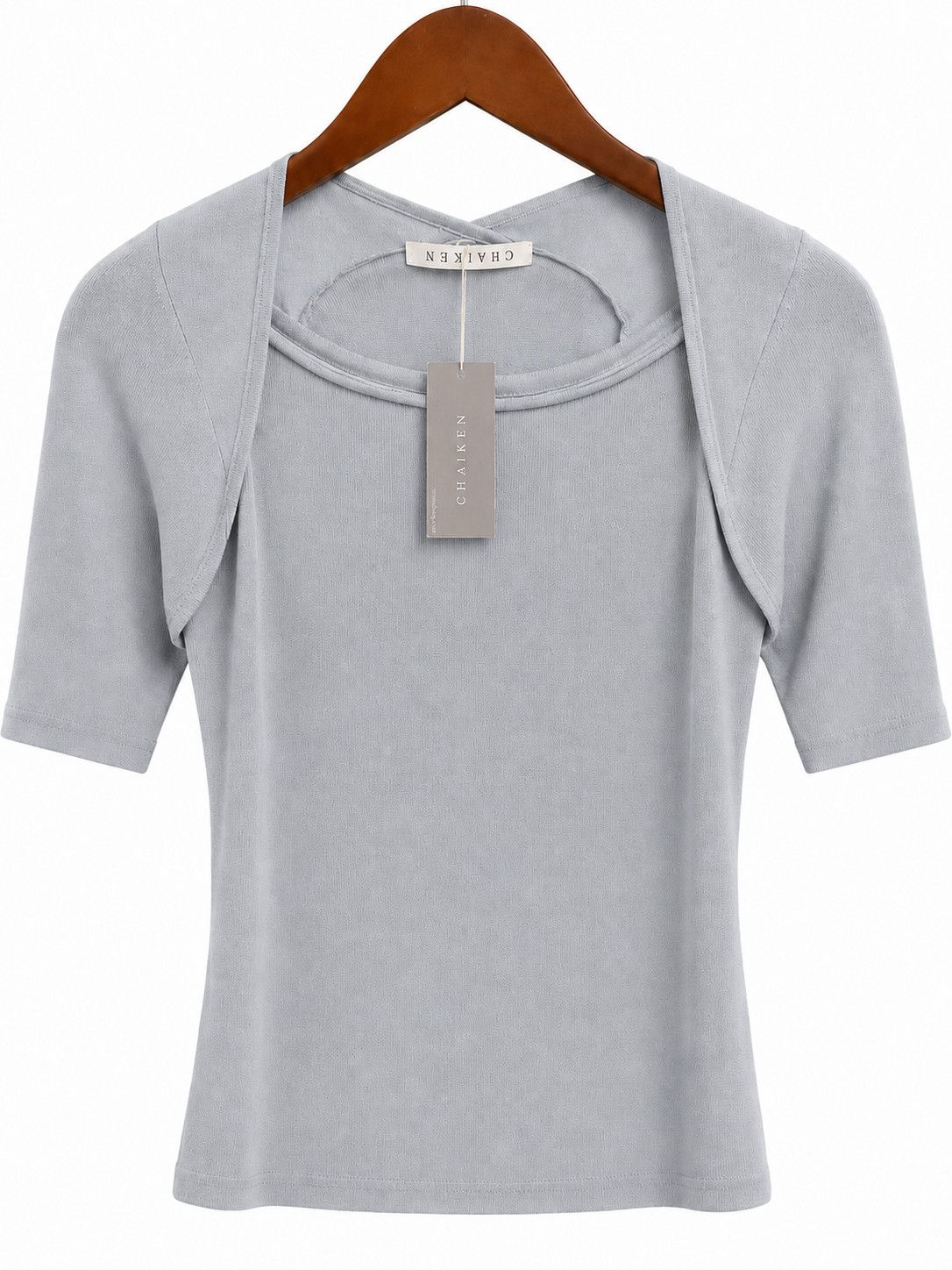 Chaiken 100% Merino Wool Convertible Turtleneck Top Blue Gray L (S) Cut Out NWT