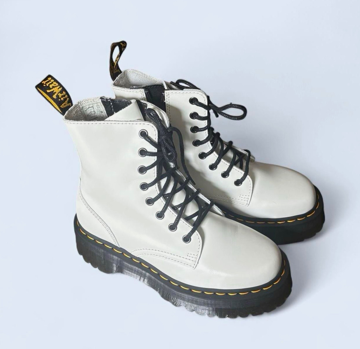Dr. Martens White/Black Leather Platform Combat Ankle Boots Lace-Up US w 7