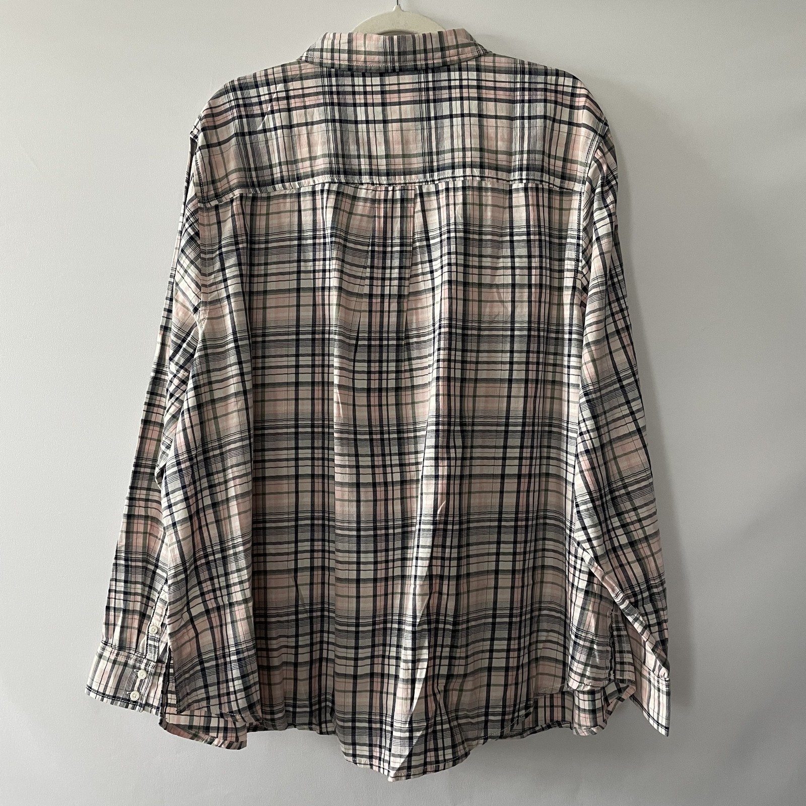NWT St. John’s Bay Plaid Button-Up Long Sleeve Shirt Pink Cotton Women Size 3X-C