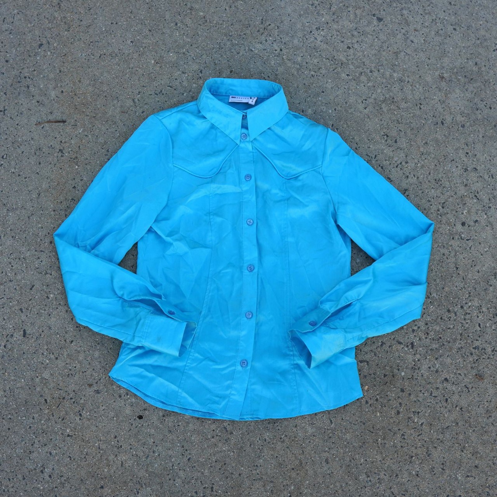 ASOS Cobalt Blue Satin Western Button Up Blouse Long Sleeve Y2K Cowgirl 4