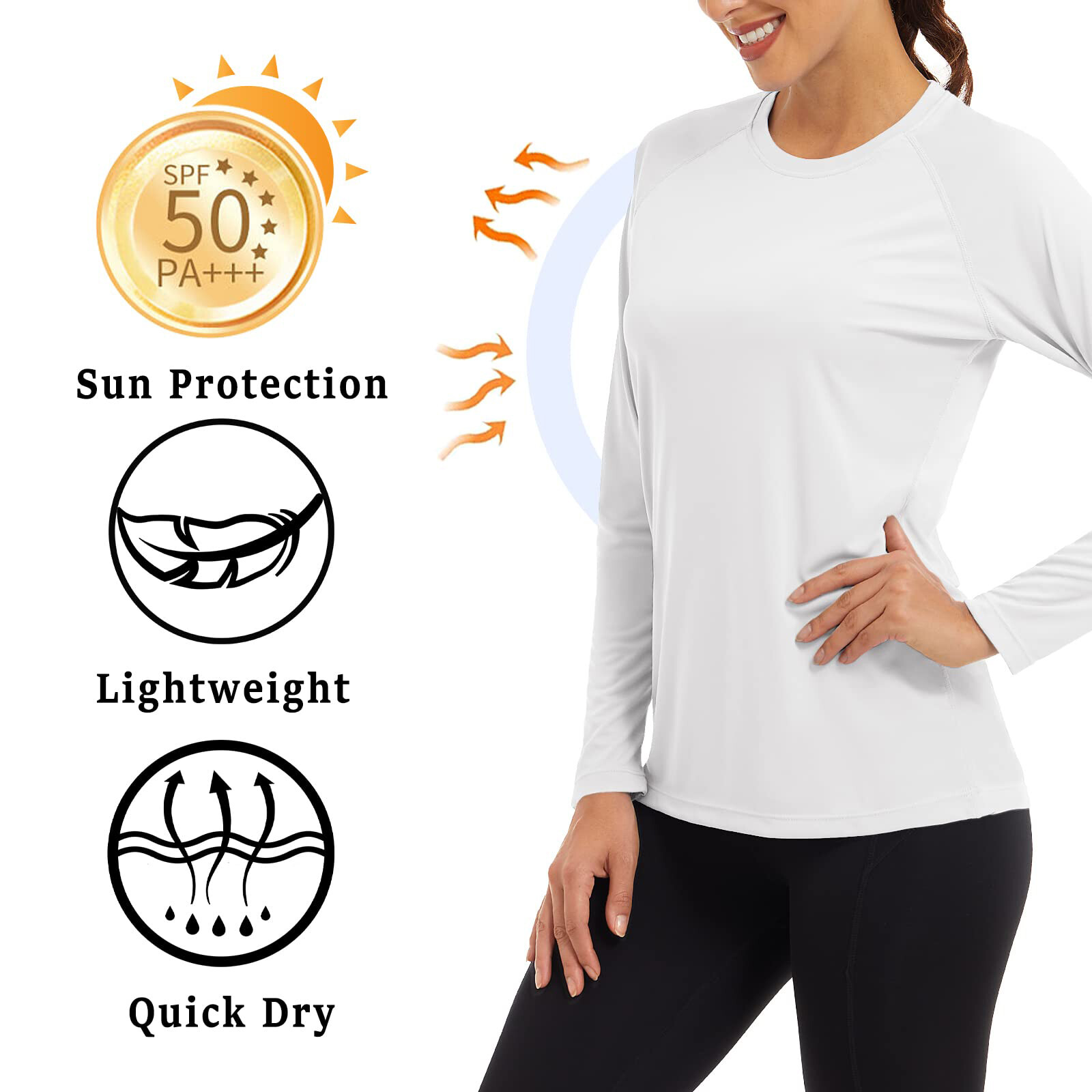UPF50+ Womens Long Sleeve Shirt Sun Protection Casual Fishing Rash Guard T-Shirt