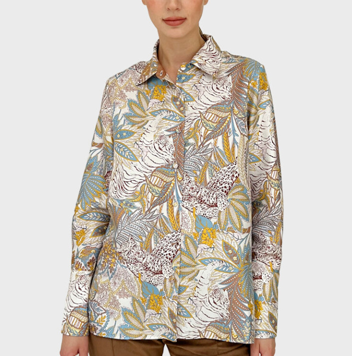 Rani Arabella Women’s Silk Shirt Multicolor Amazonia Print Long Sleeve UEC