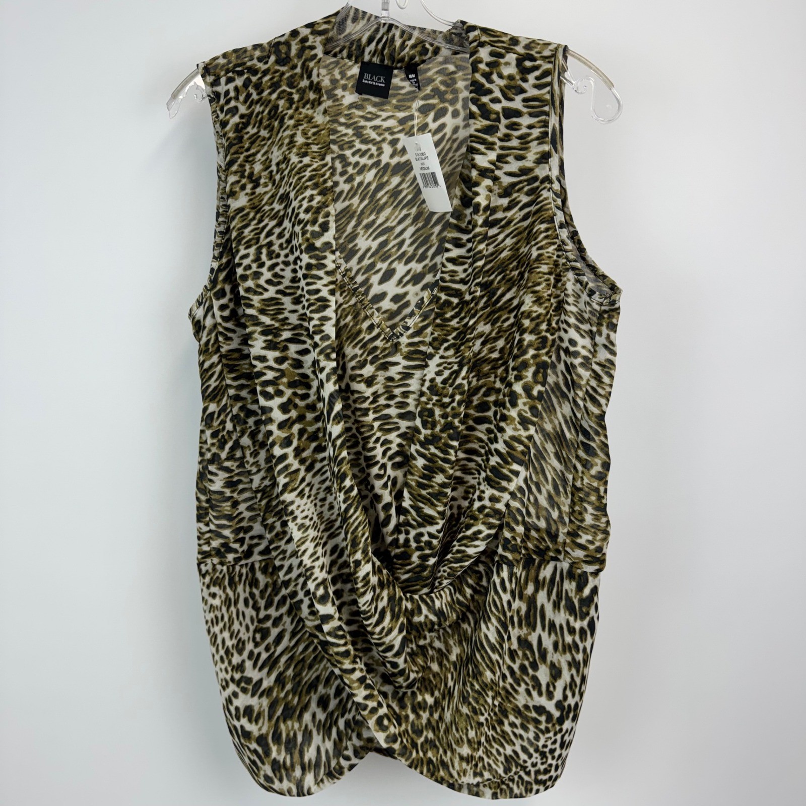 Saks Fifth Avenue BLACK Leopard Print Twist V-Neck Sleeveless Blouse Medium NWT
