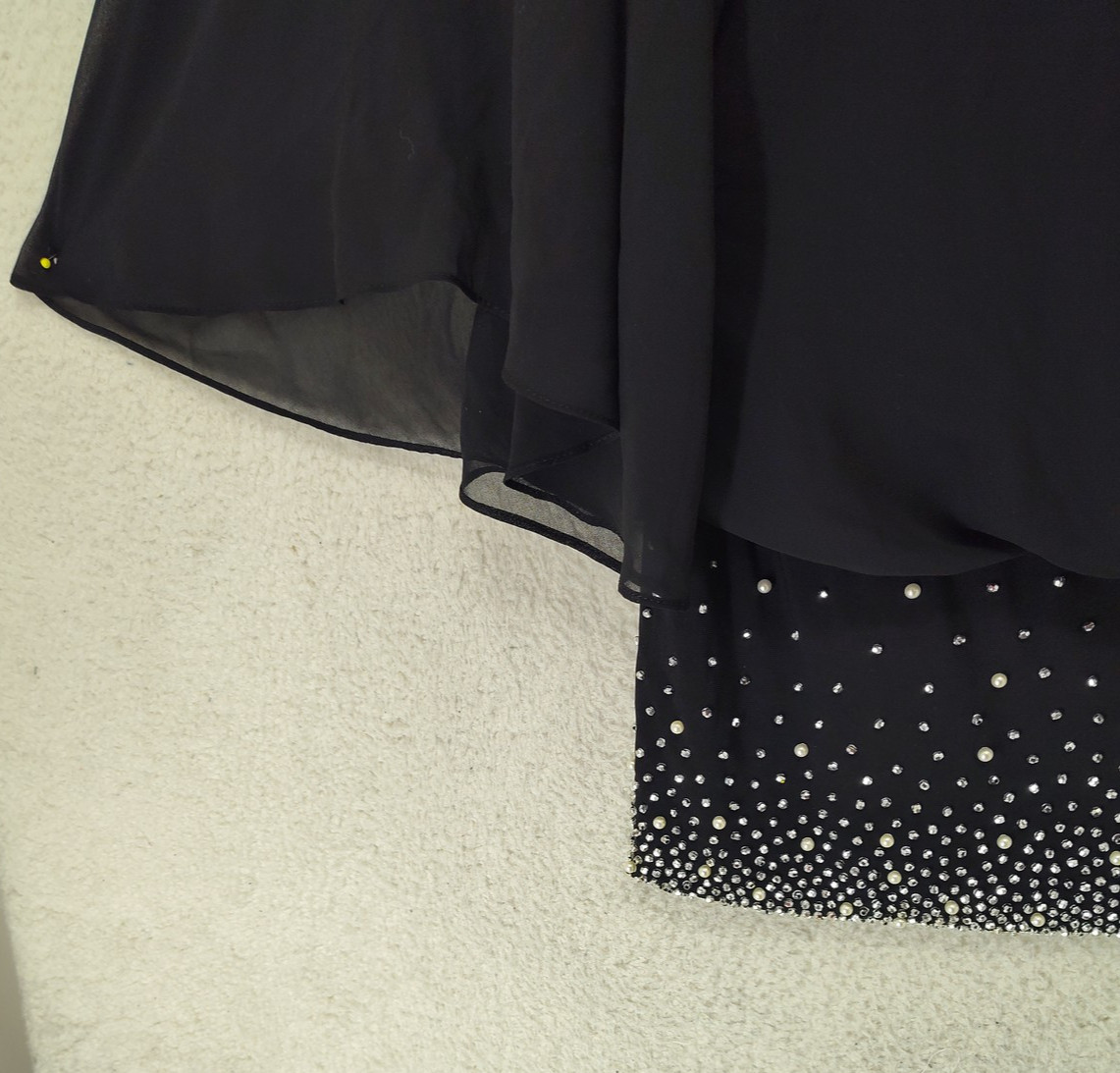 MSK Blouse Womens Medium Black Chiffon Cape Sleeve Embellished Party Top Elegant