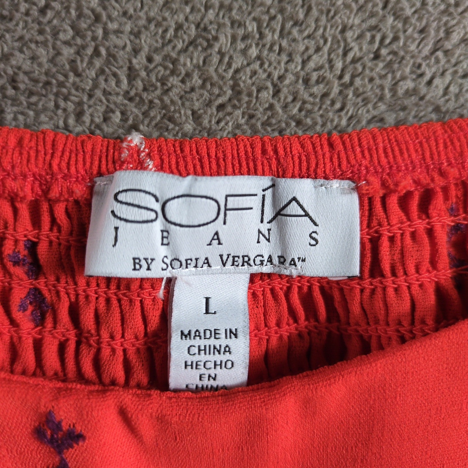 Sofia Jeans By Sofia Vergara Smocked Square Neck Ruffle Sleeve Crop Top Red L