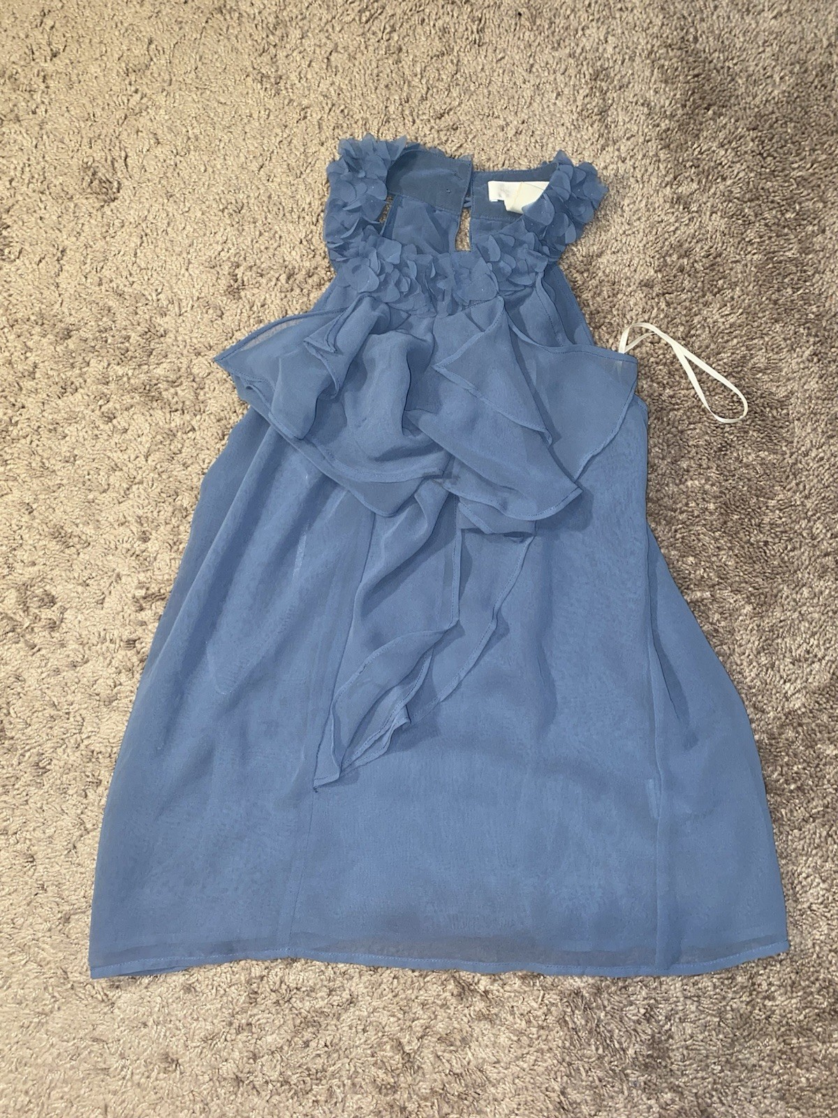 MM Couture By Miss Me Womens Medium Blue Chiffon Ruffle Sleeveless Blouse Top