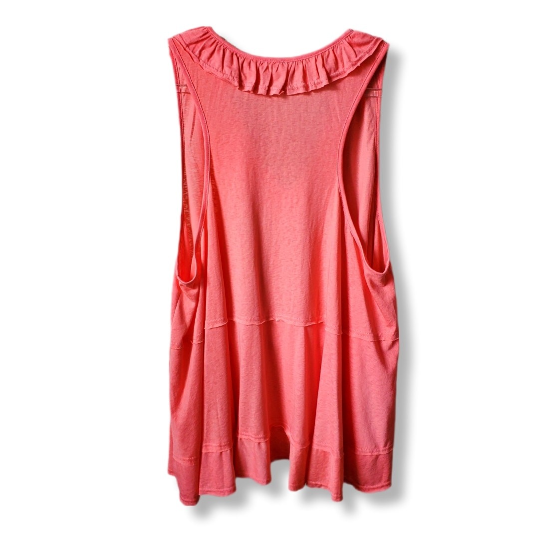 Women Coral Pink Ruffle Tank Top Shirt 3X Feminine Flirty Flowy Breathable Airy