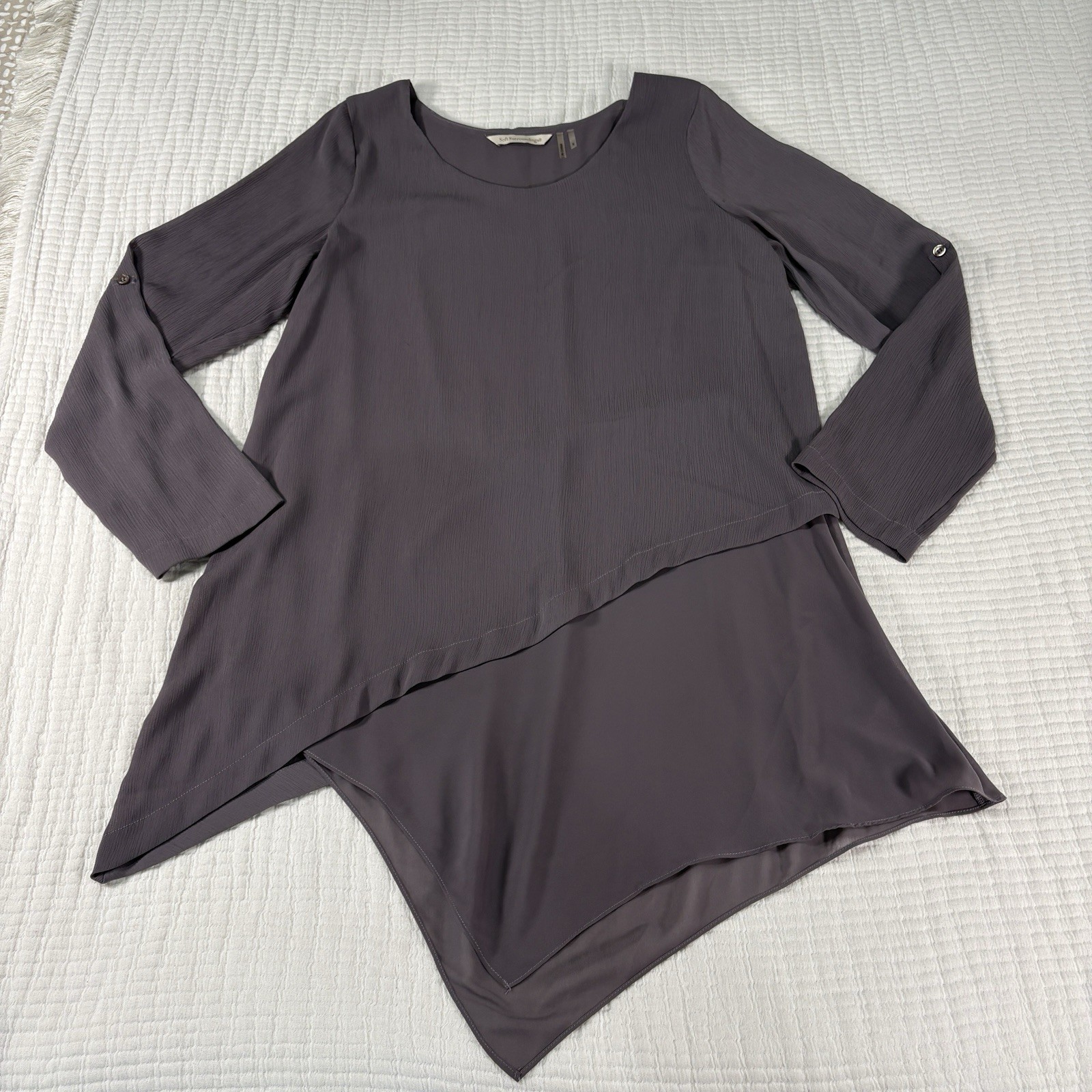 Soft Surroundings Tunic Top Small Gray Purple Asymmetrical Hankie Hem Layered