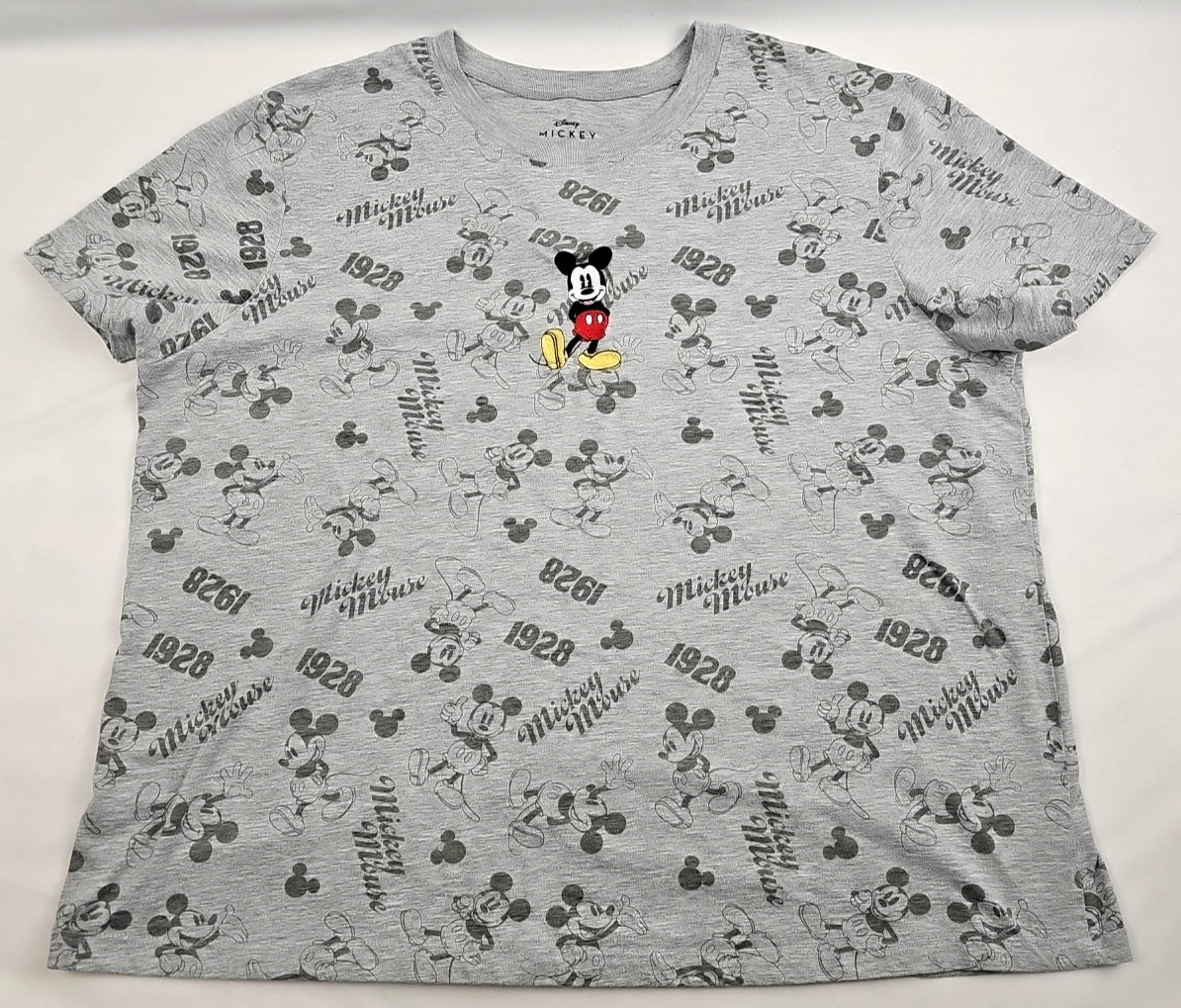 Disney Store Women’s Mickey Mouse Logo Print Crew-Neck T-Shirt Sz 2XL Gray