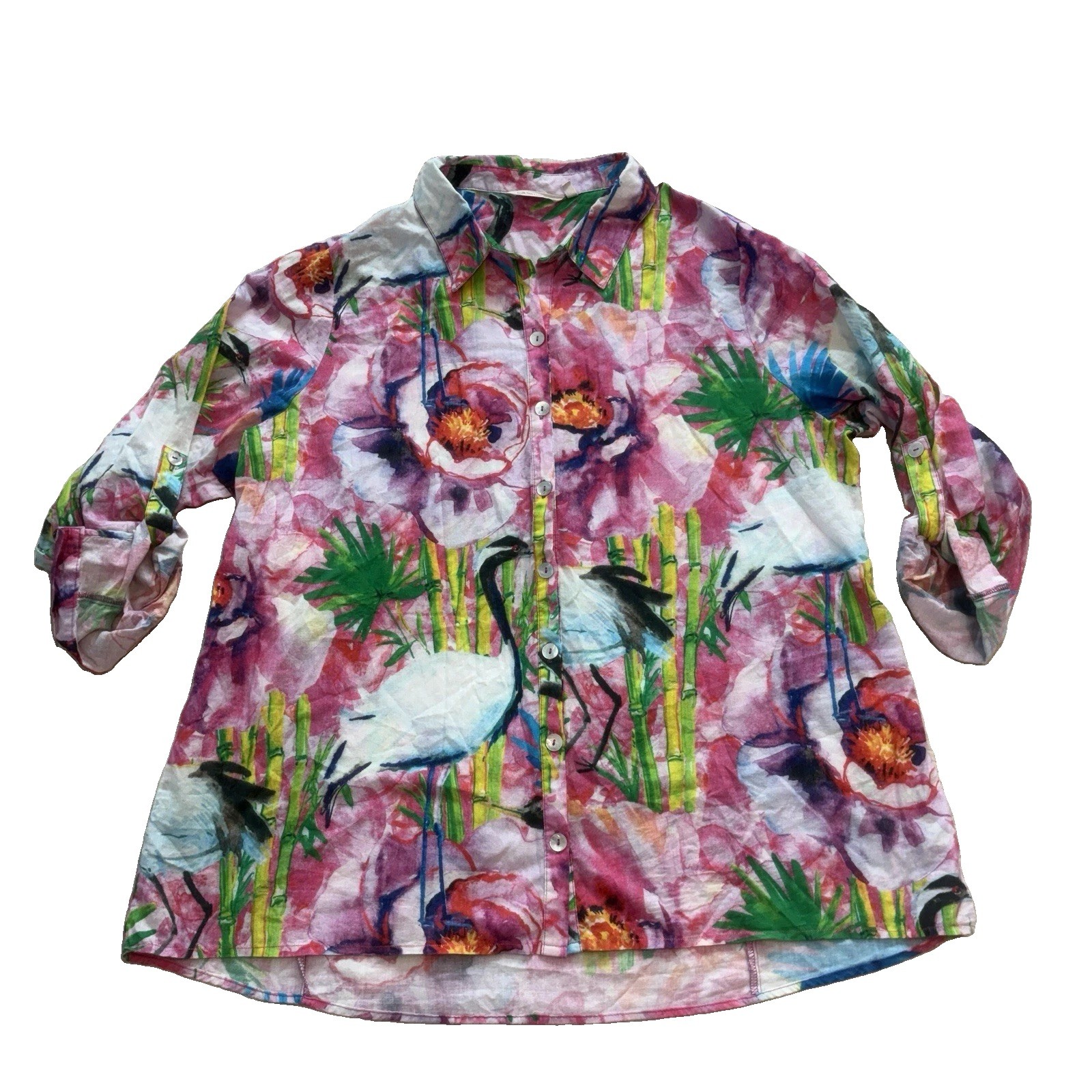 Soft Surroundings Breezy Bloom Button Up Shirt Size Large Tropical