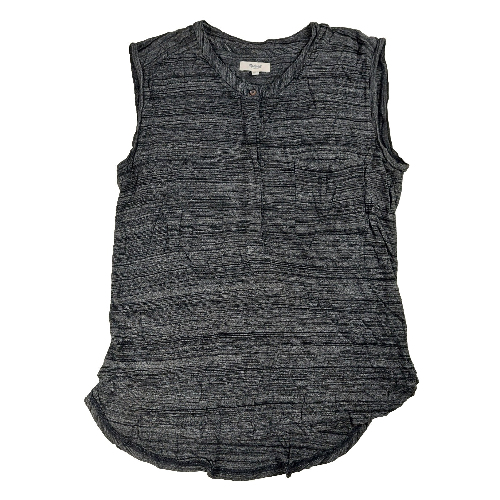 Madewell Blouse Sleeveless Top Womens Large Gray Charcoal Pocket Henley Viscose