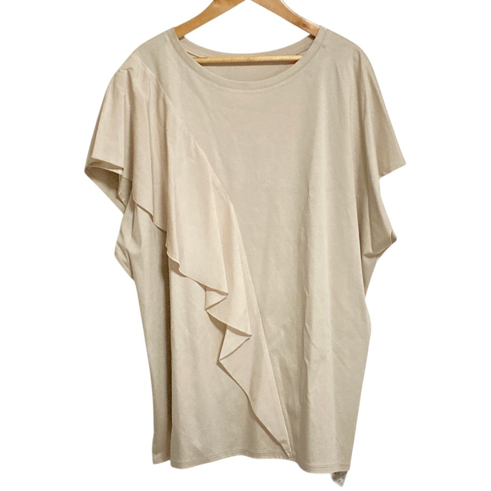 24SS NIJYUSANKU Sheer Frill Cut and Sew Top, Plus Size 48, Beige Women USED