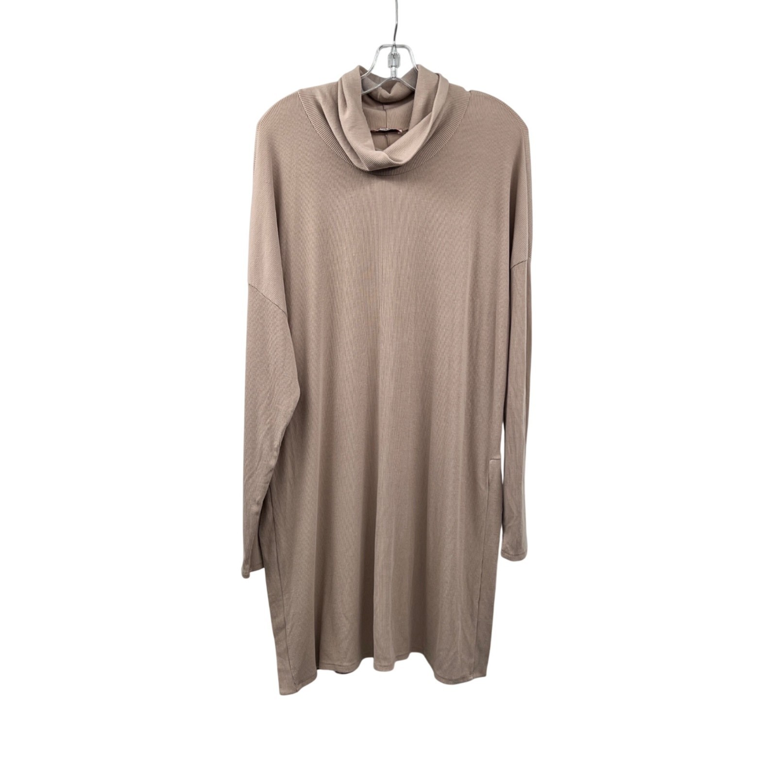 Andree by Unit Womens Tunic Top Cowl Neck Beige Ribbed Long Sleeve Size 2X