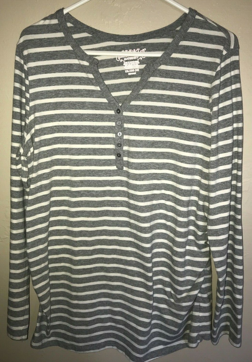 GREAT EXPECTATIONS MATERNITY gray white stripe TOP SHIRT long sleeve PLUS XXL 20