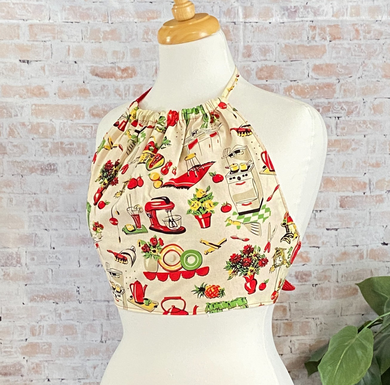 Reversible Retro 50s Kitchen Halter Top Size Small OOAK Handmade