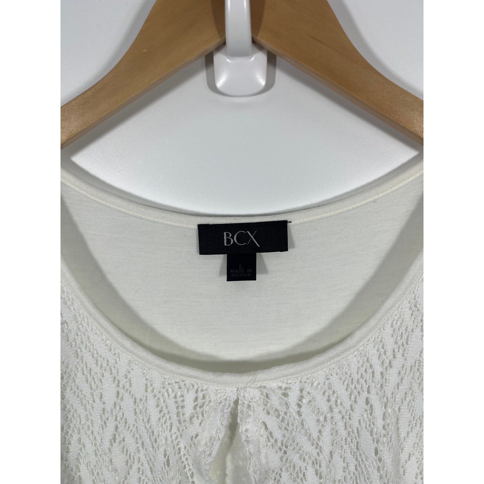 Womens Top L White Lace Boho Chic Coastal Beach Split Front Euro Summer