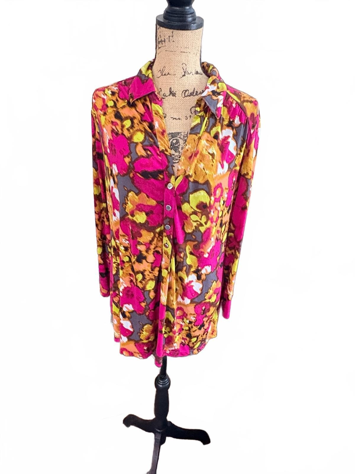 Alfani Woman Vibrant Floral Button-Up Blouse, Size 1X, Hollywood Studio Piece