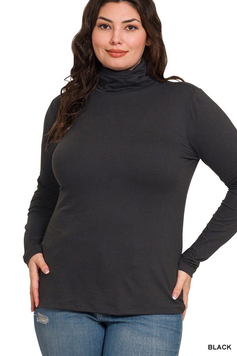 1X 2X 3X Women’s Mock Turtle Neck Long Sleeve Top Soft Warm Brushed Microfiber