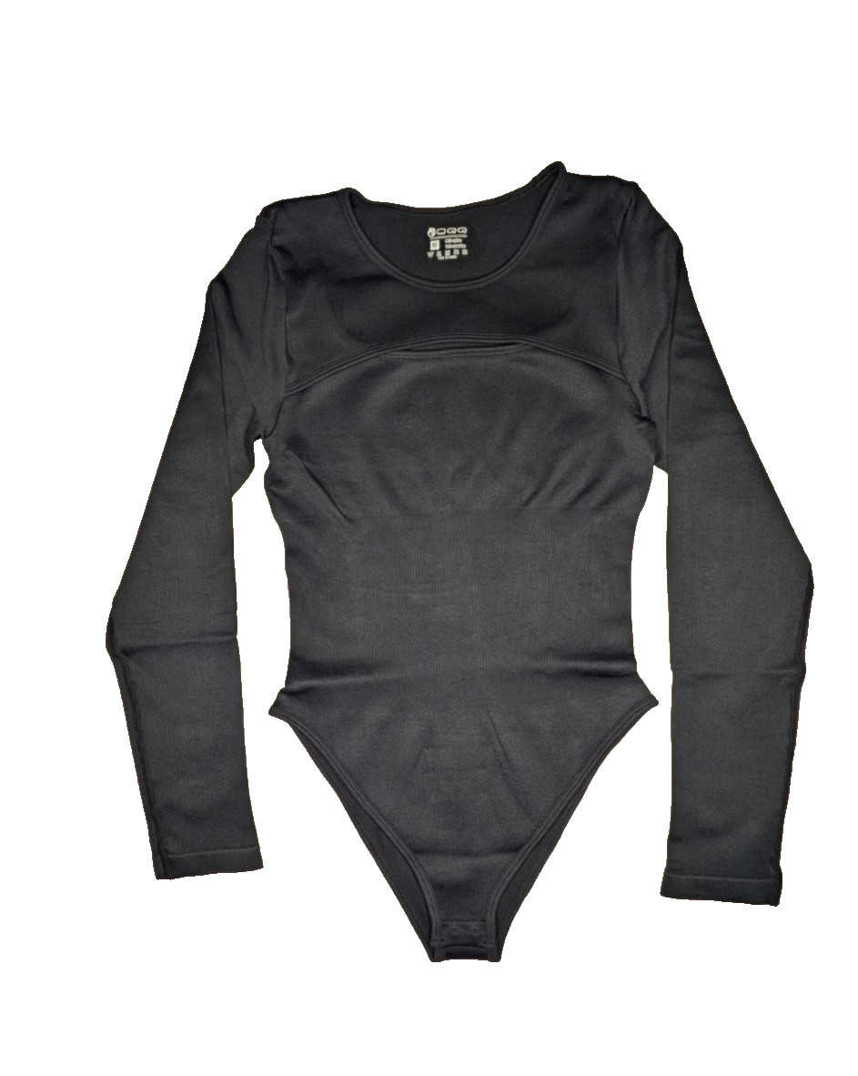 OQQ Women’s M Cutout Seamless Long Sleeve Bodysuit Black NWOT