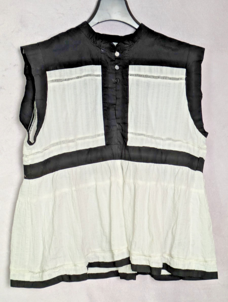 AnnieWear Los Angeles Black & White Sleeveless Blouse Buttoned collar – Medium