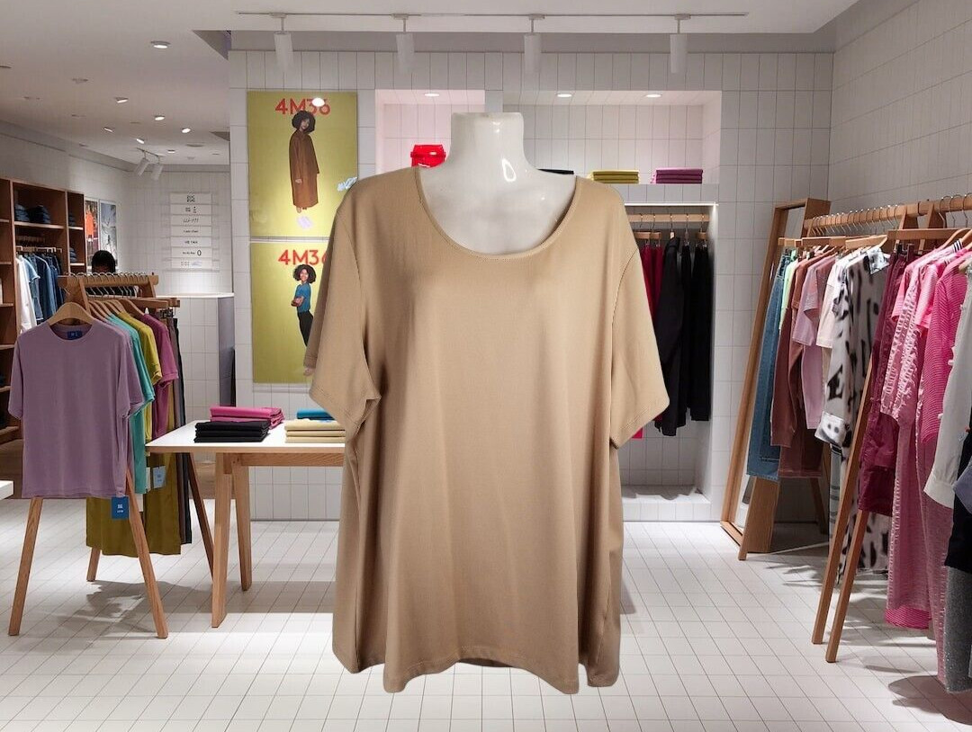 Susan Graver Women’s Top Blouse Liquid Knit Beige Essentials Career Travel 2X