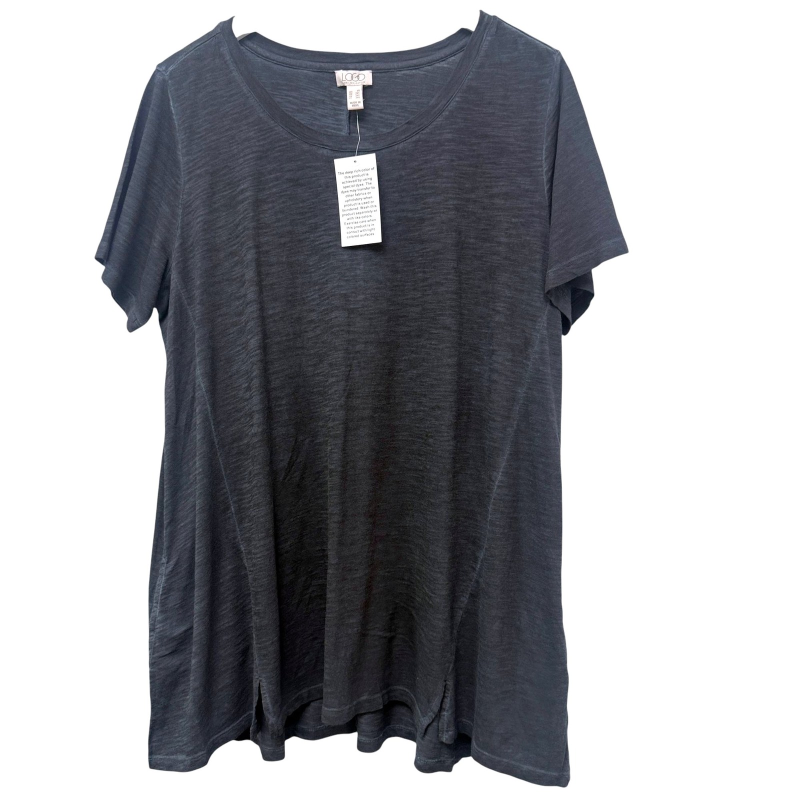 LOGO Lori Goldstein Tunic Tee Plus Size 1X Dark Gray Pockets Boho Top NWT