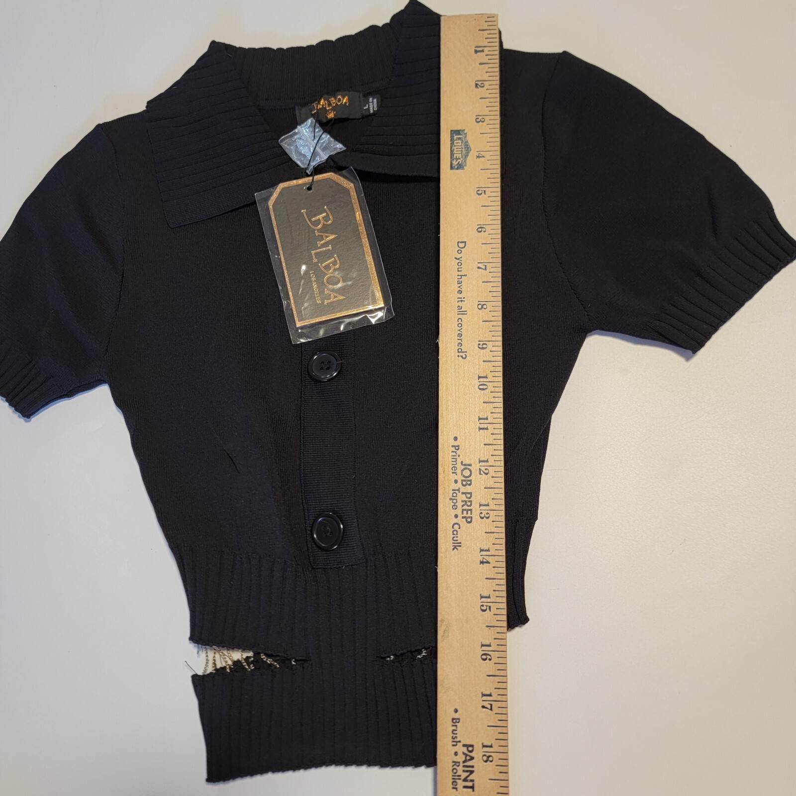 Balboa Top Camille Black Short Sleeve Top Size L ***RUNS VERY SMALL*** NWT