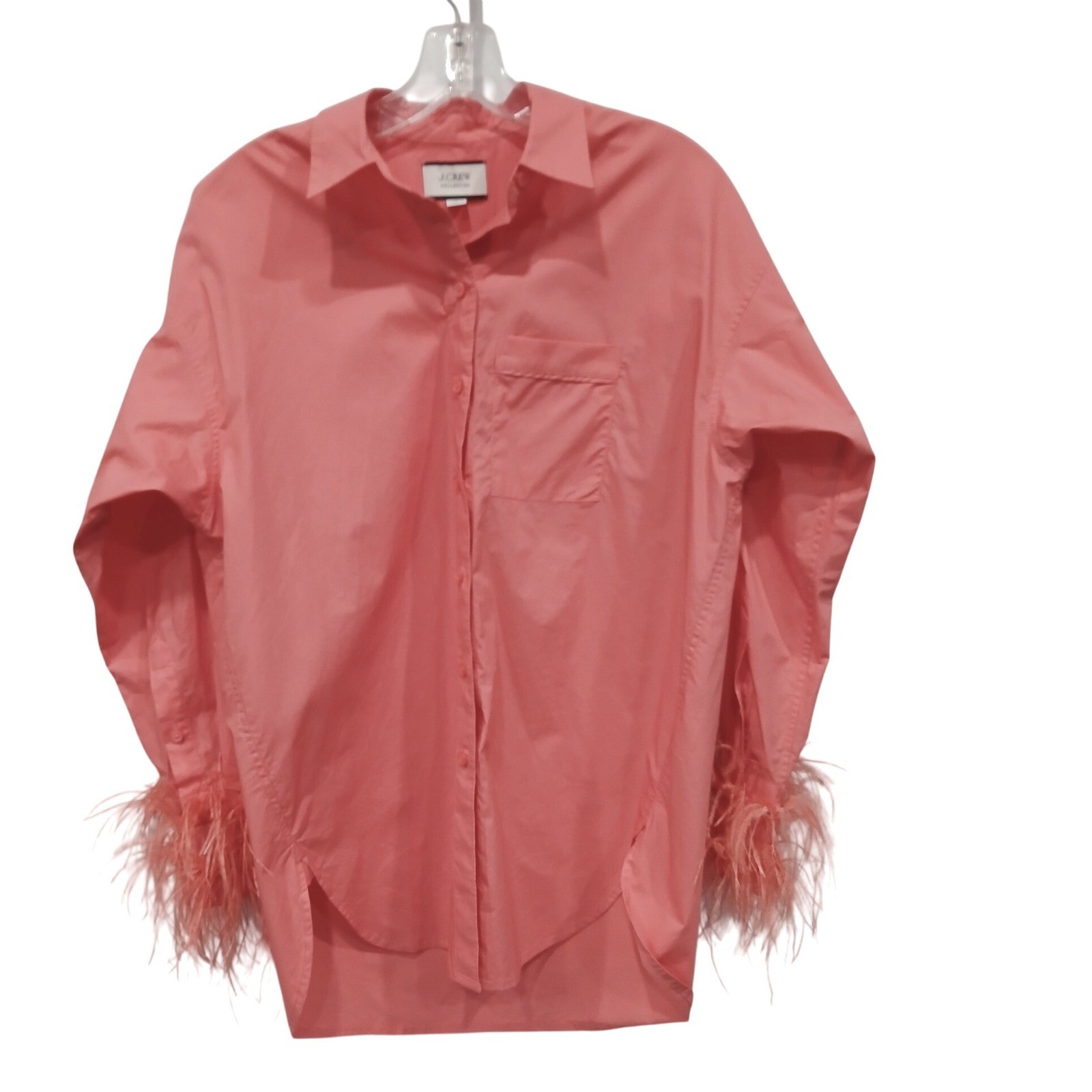 J.Crew Collection Sz 4 Womens Coral Feather Cuff Button Down Cotton Poplin Shirt