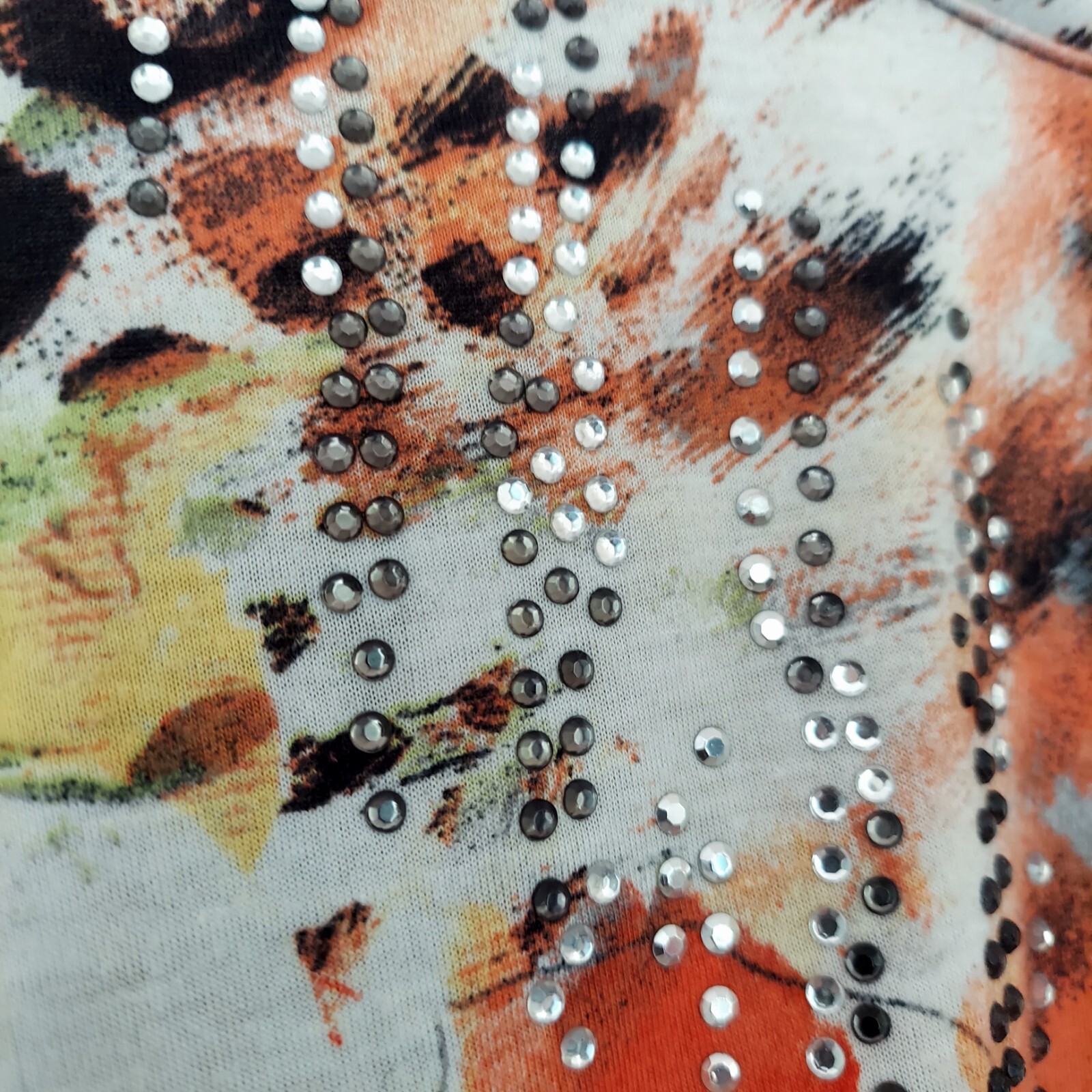 Embellished Top Size Small Studded Sequin Fall Colors Orange Gold White