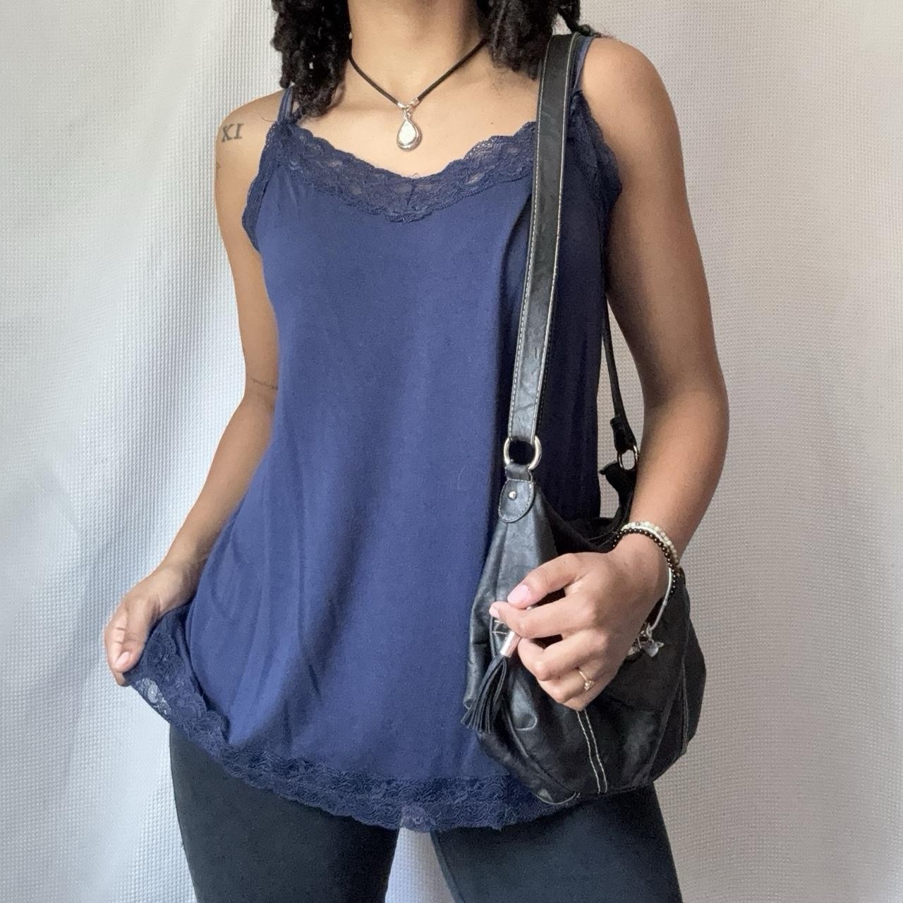 Vintage lace cami Y2k navy tank top Size 14/16 #lace #summer #y2k #vintage