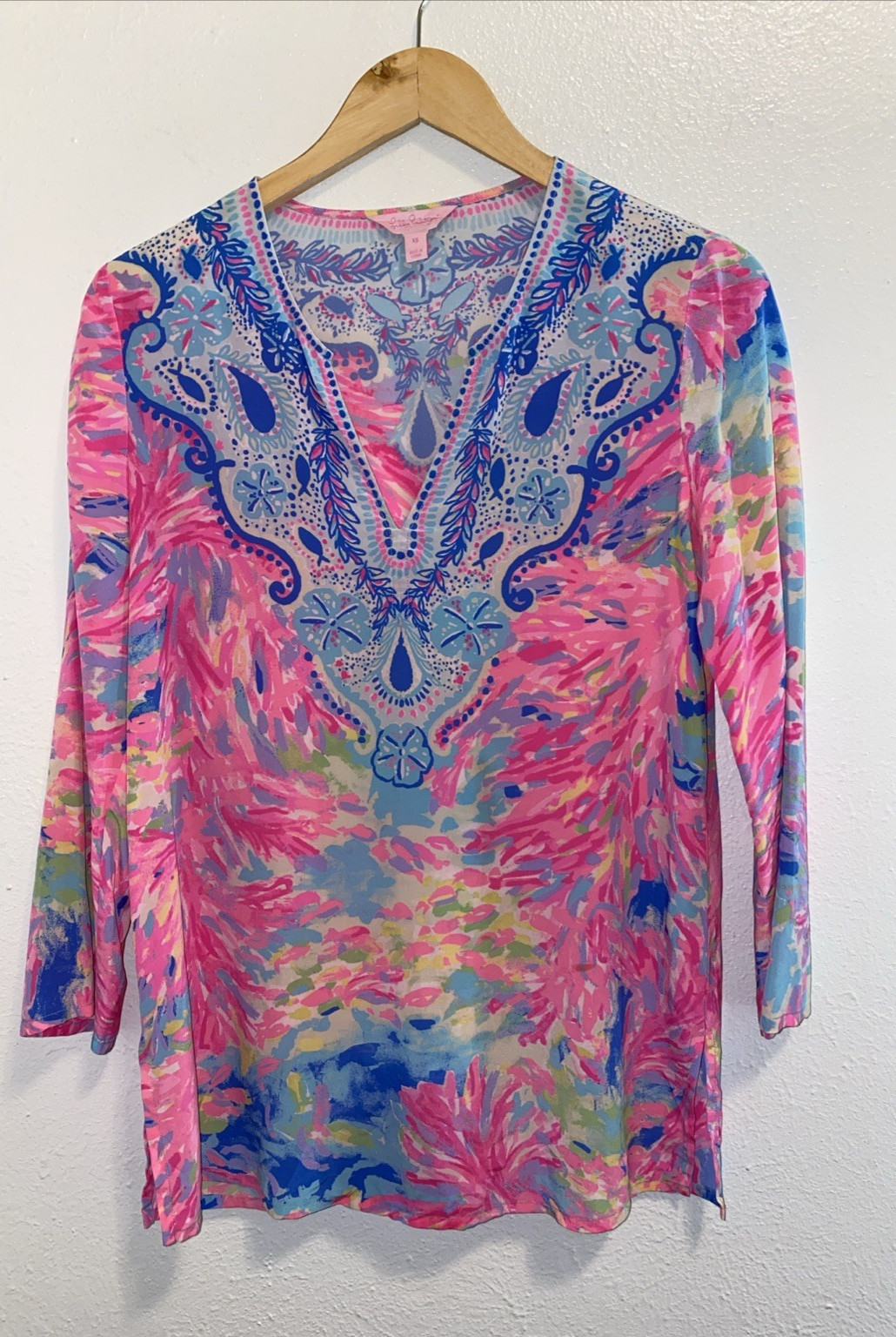 Lilly Pulitzer Renato Dinner Tunic Palm Beach Coral Size XS 100% Silk Retired