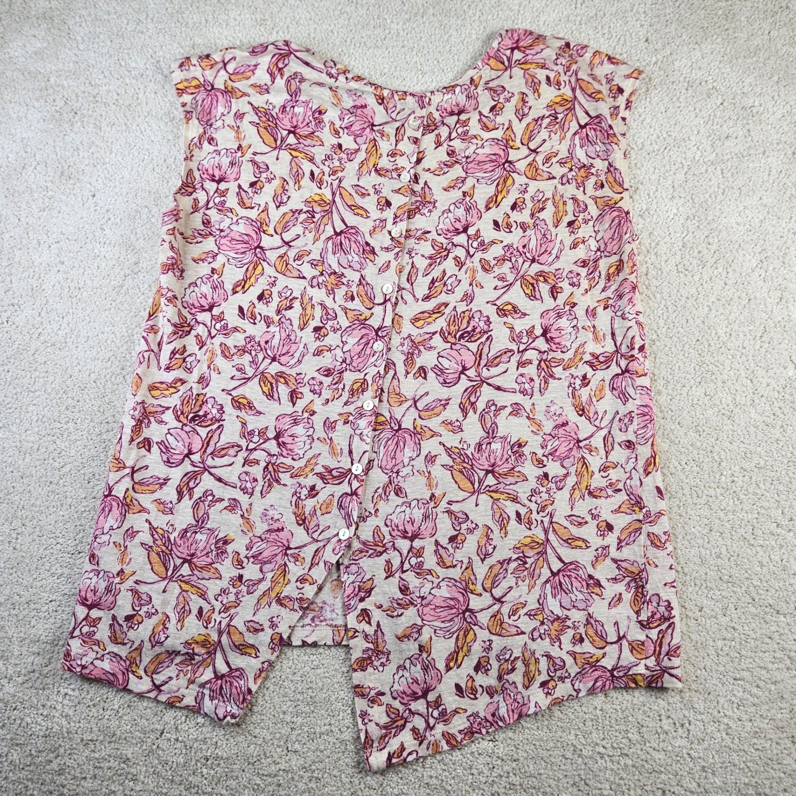 Women’s Haute Hippie Boho Style Linen Floral Sleeveless Button Back Top Size M