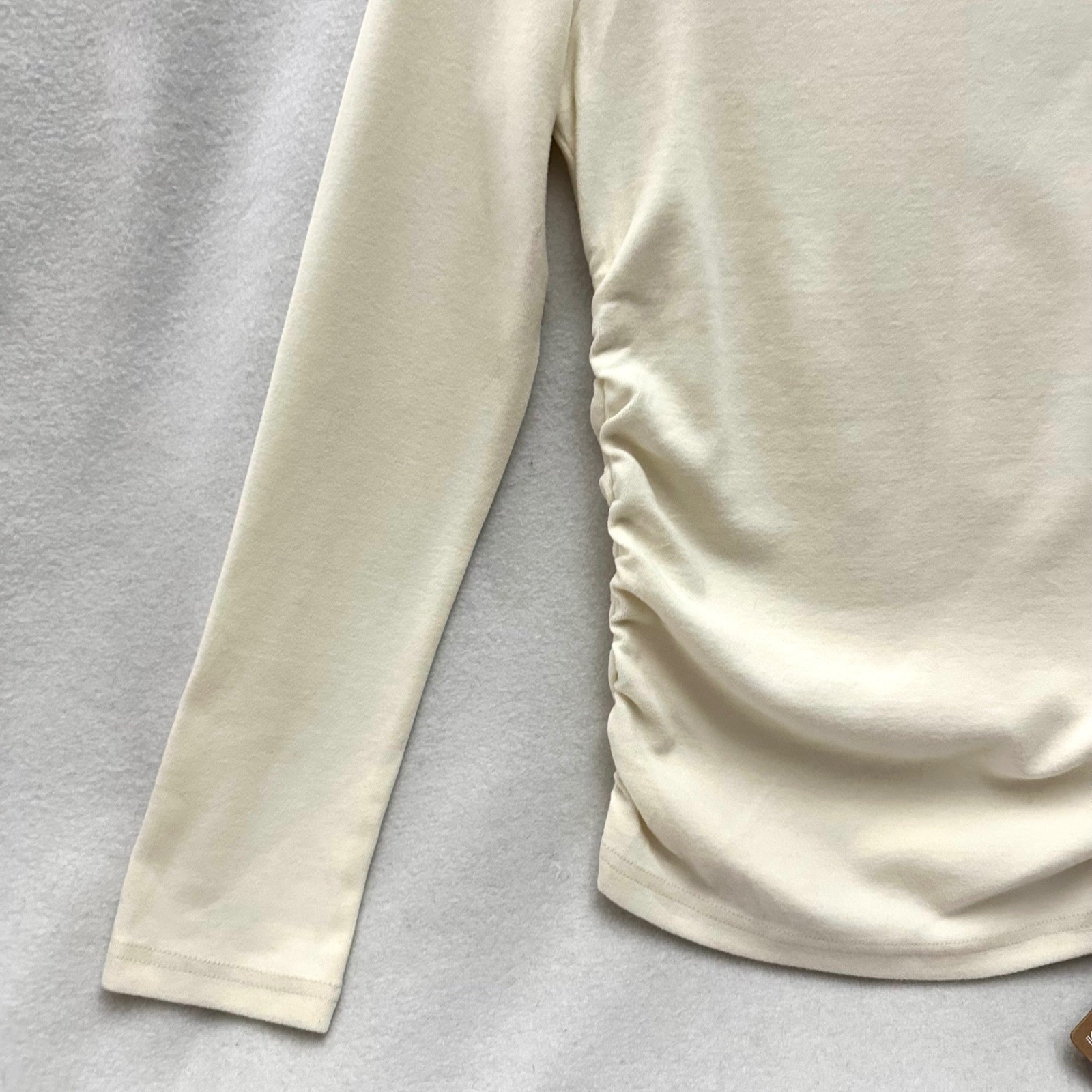 OGL Eco-Mousse Ruched Long Sleeve Mock Neck Top Cream Off White Medium NWT