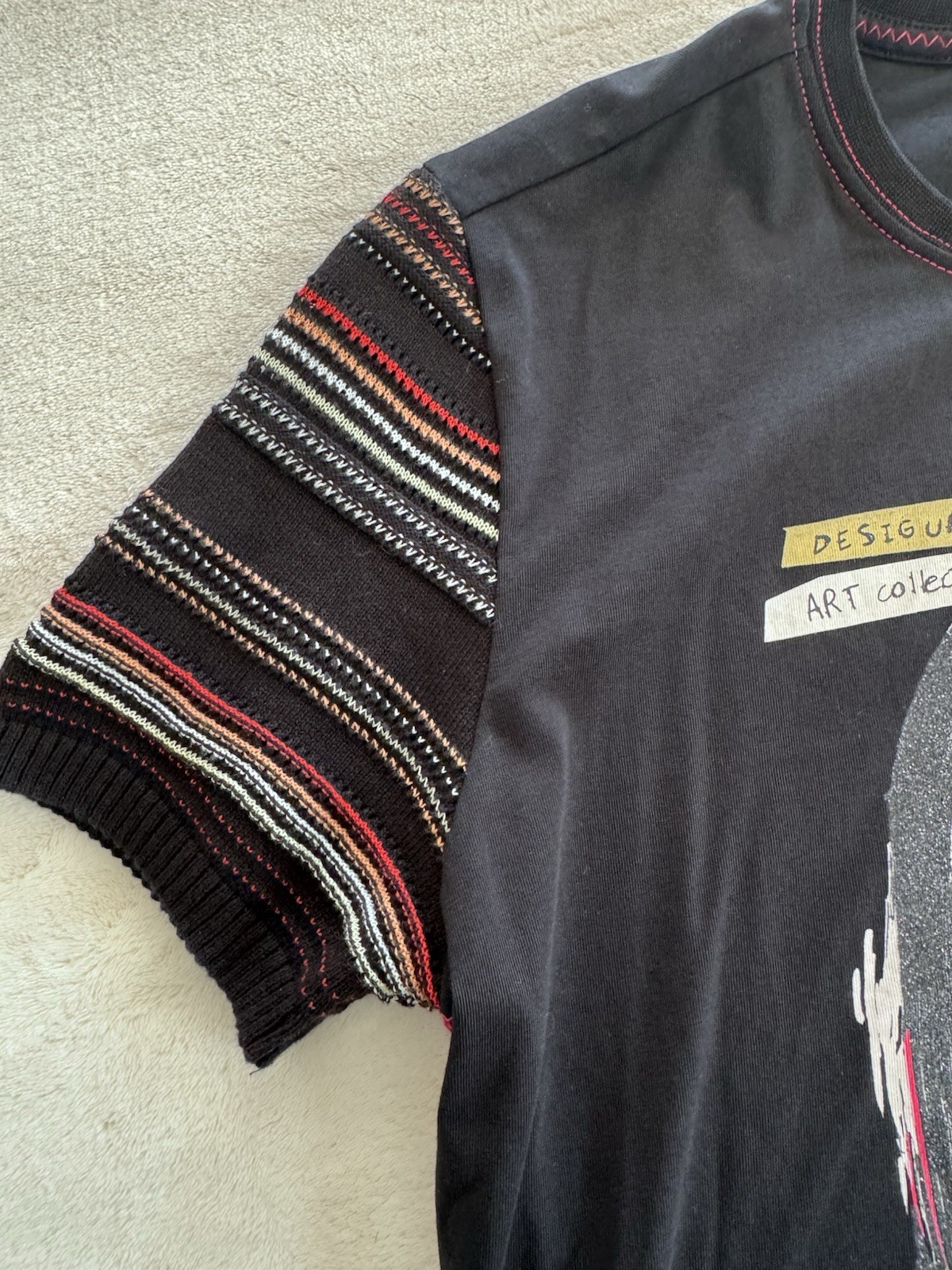 Desigual graphic print Tee shirt L Multi Art Black Artsy