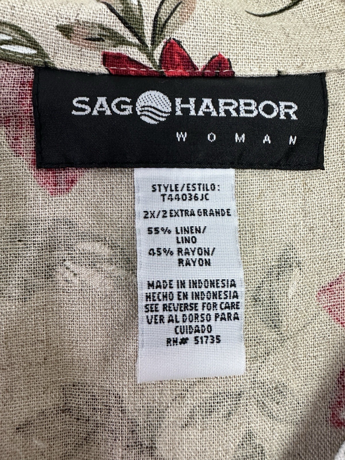 Sag Harbour Button Up Womens 2X Floral Linen Blend Cottage Country Relaxed NWT
