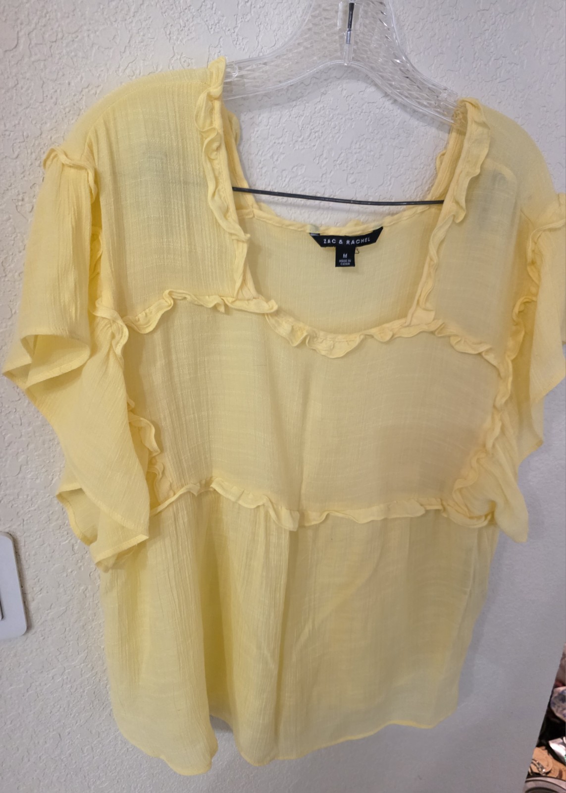 Zac & Rachel Flutter Short Sleeve Ruffled Peasant Boho Blouse Size:M 19″PTP 25″L