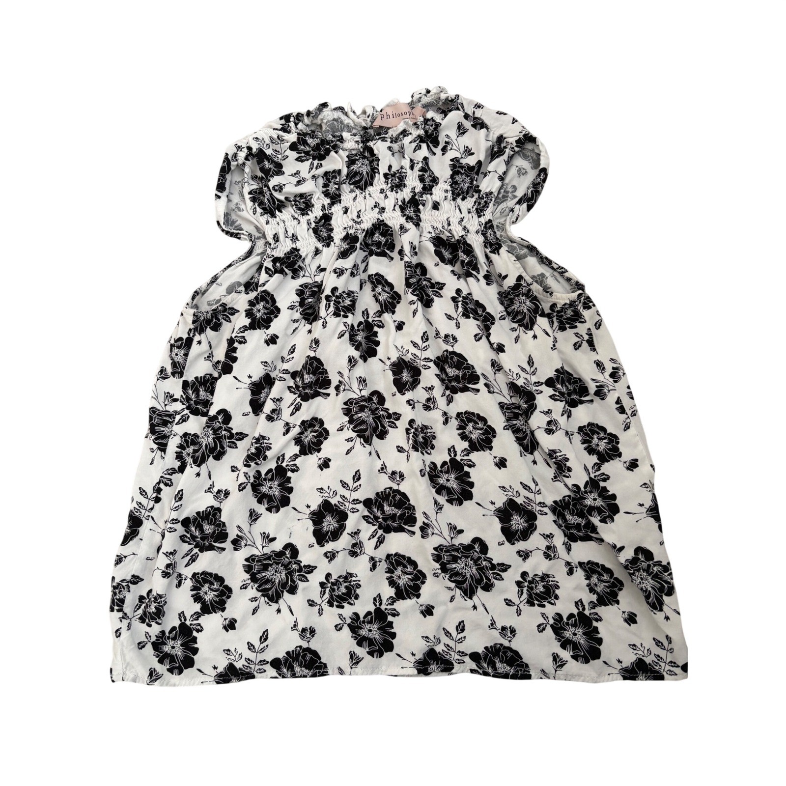 Philosophy Republic Clothing Black White Floral Smocked Rayon Top Medium Light