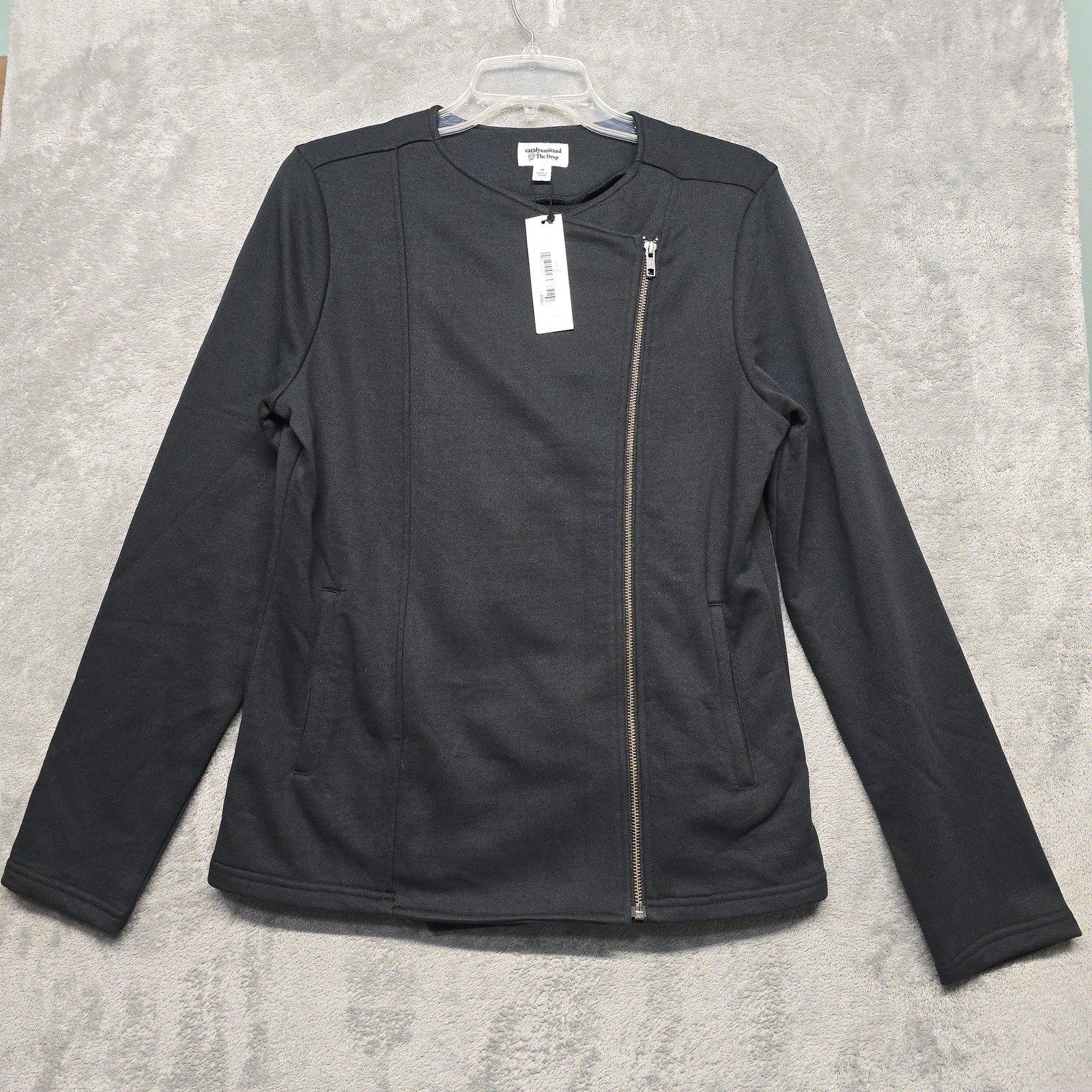 The Drop Blouse Womens Size Medium Black CaralynMirand Moto Jacket Knit Jersey