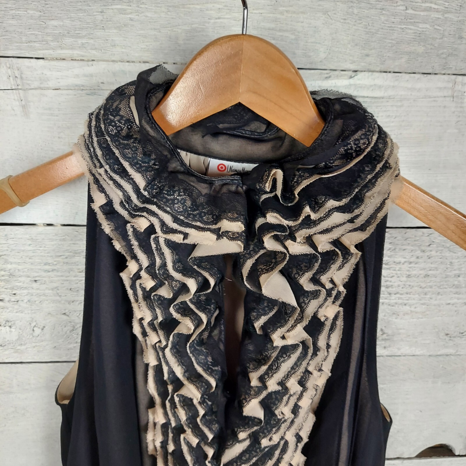 Robert Rodriquez Blouse Womens Small Ruffle Lace Overlay Pleated Cocktail Party