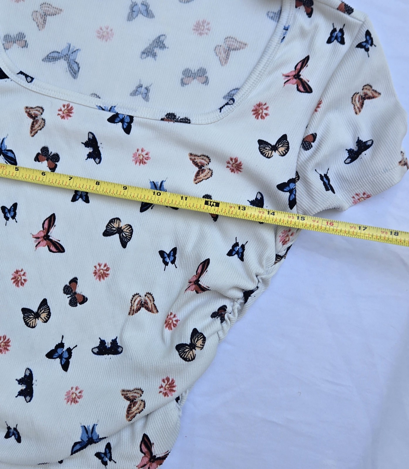 Rue21 Y2K, Butterfly, Ruched Sides , Ribbed Knit, Baby doll Tee, Fairycore,retro
